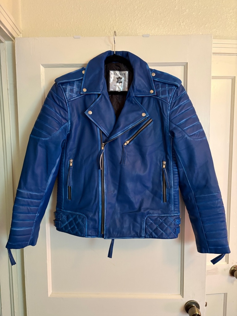 Blue Leather Moto Jacket